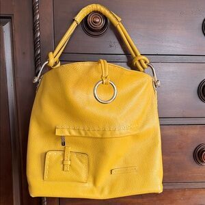 BCBGMaxAzria soft leather hobo/shoulder bag Mustard Yellow Leather Ring-Accent